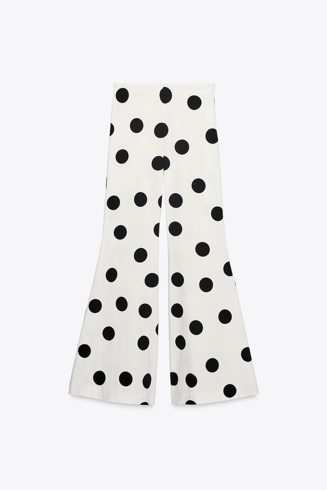 Zara HIGH-WAISTED POLKA DOT FLARE PANTS in White